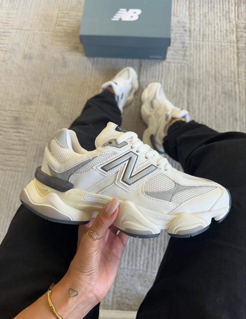 Tênis Balance 9060 Branco Cinza Couro Legítimo