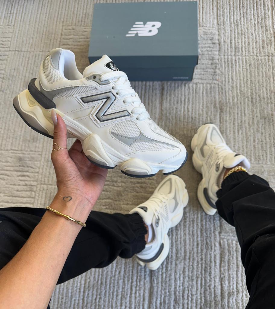 Tênis Balance 9060 Branco Cinza Couro Legítimo
