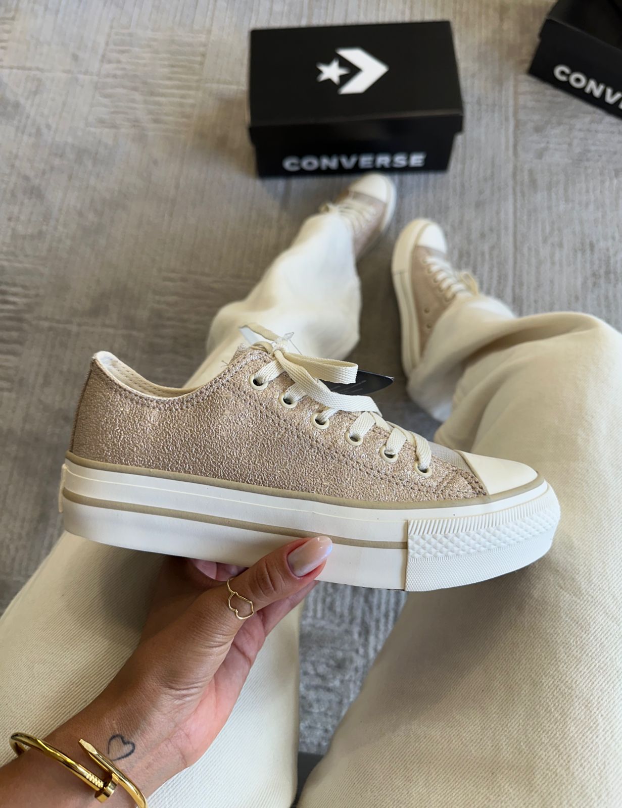 Tênis All Star Plataforma Shine Pérola