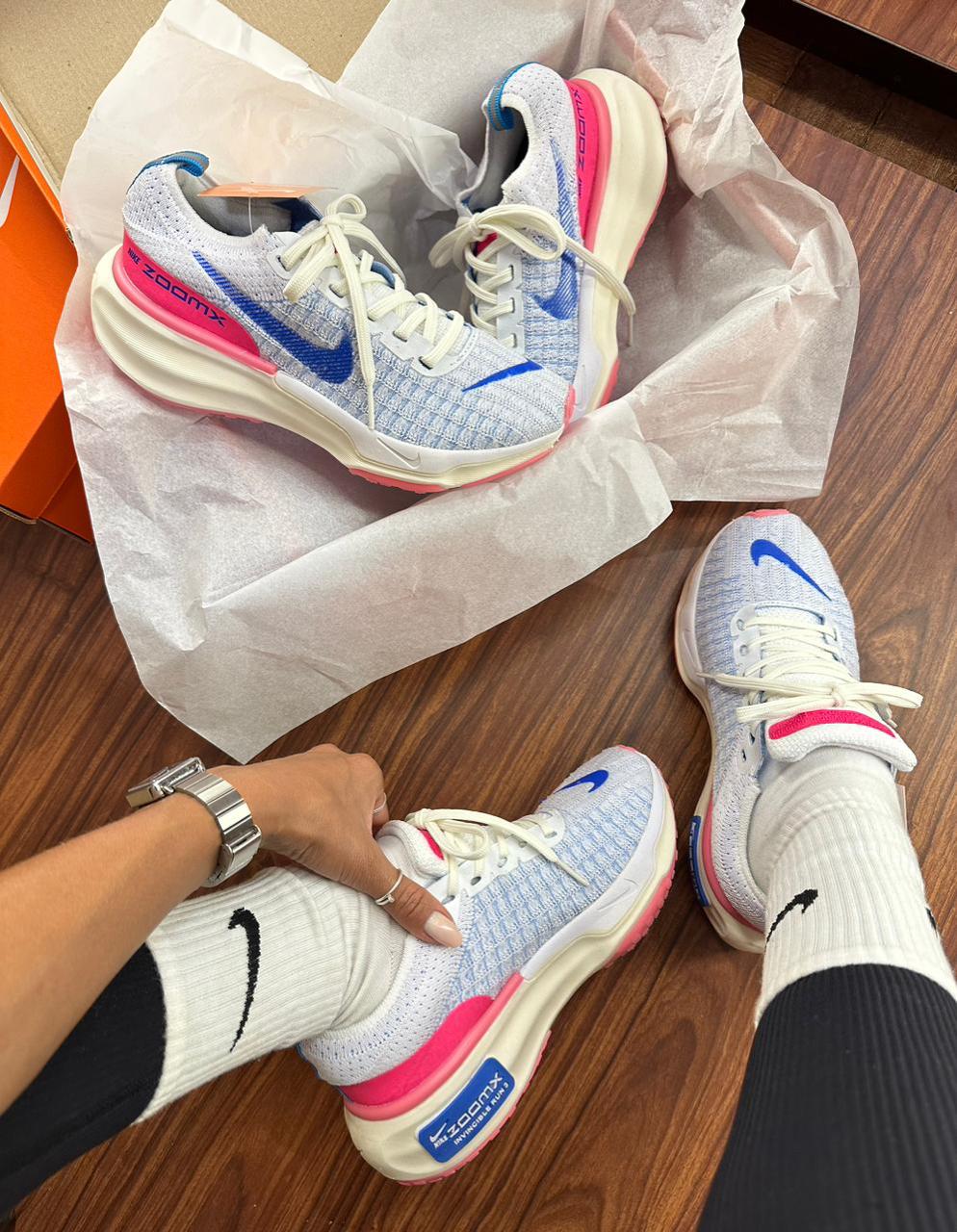 Tênis N. Zoom Run Azul/ Rosa