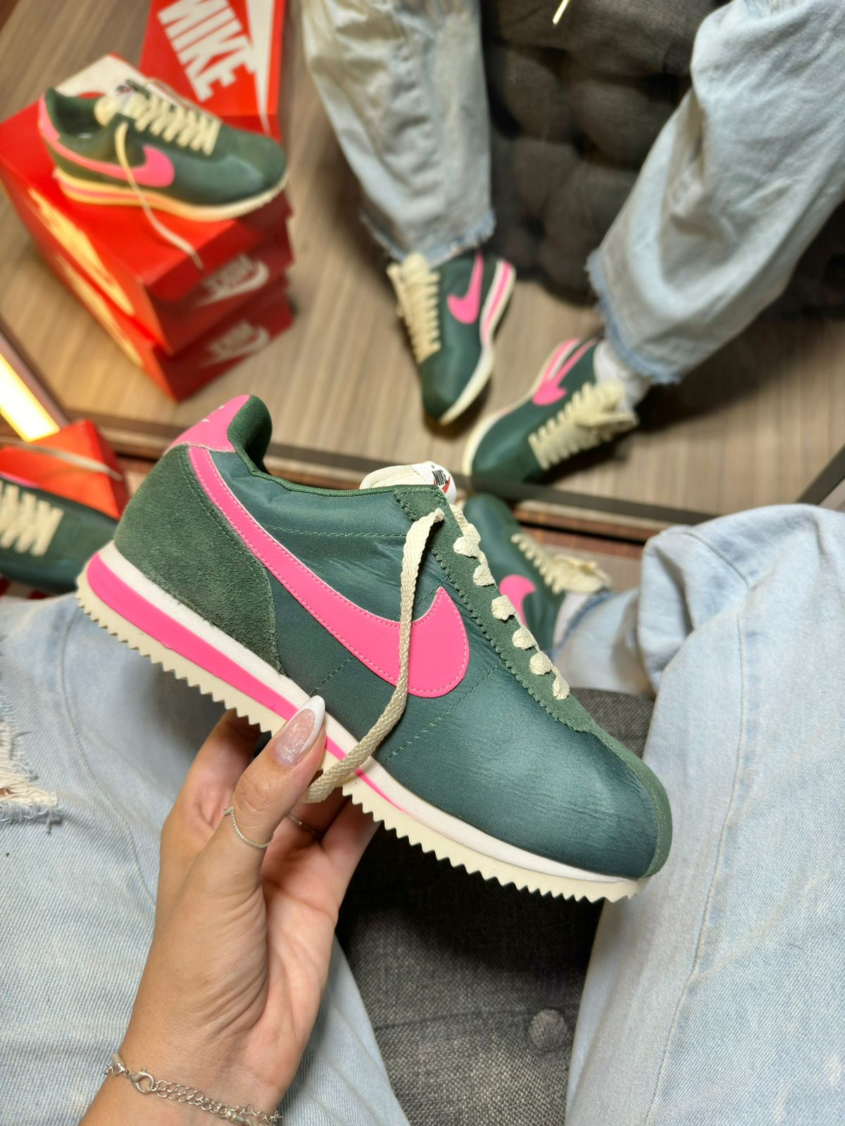 Tênis N. Cortez Verde/ Rosa