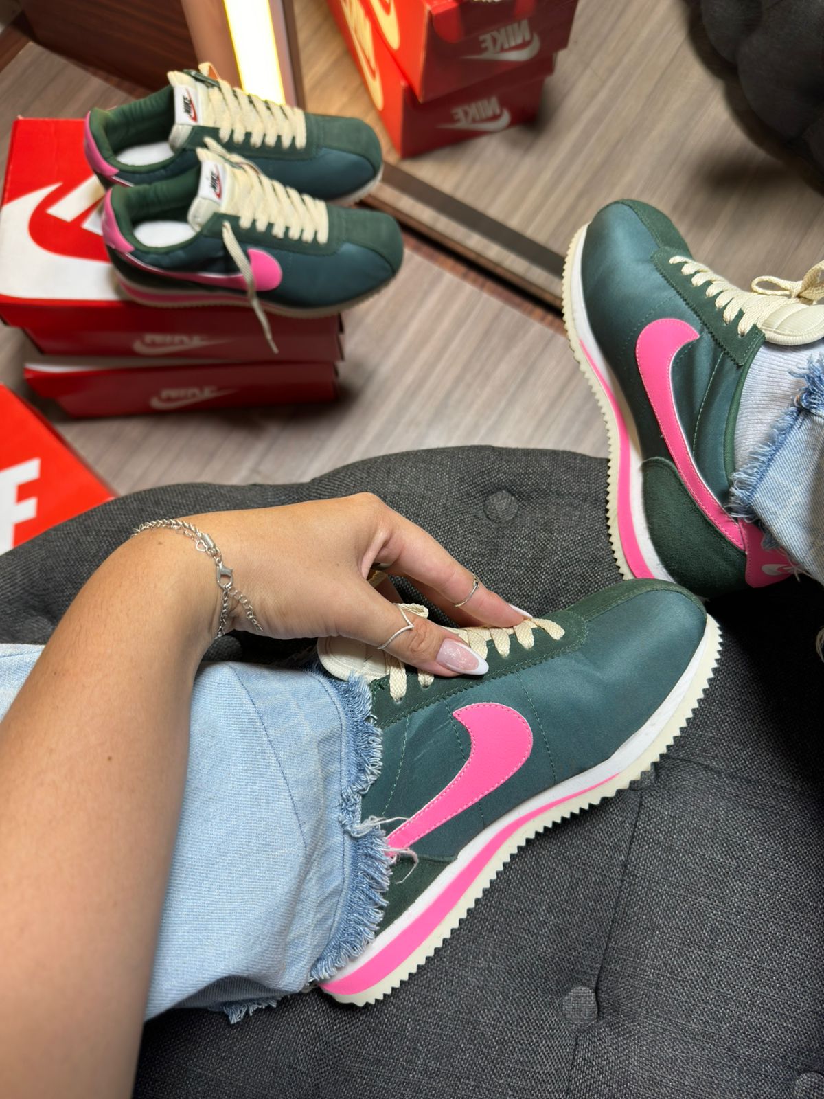 Tênis N. Cortez Verde/ Rosa