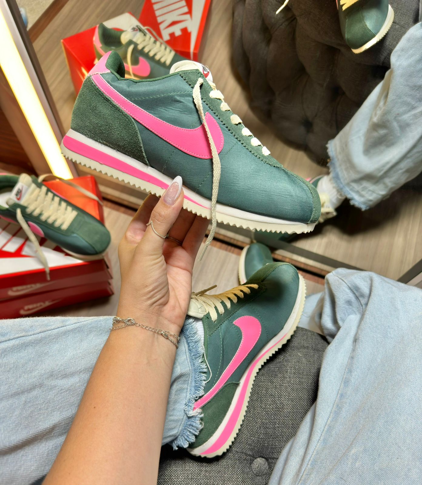 Tênis N. Cortez Verde/ Rosa