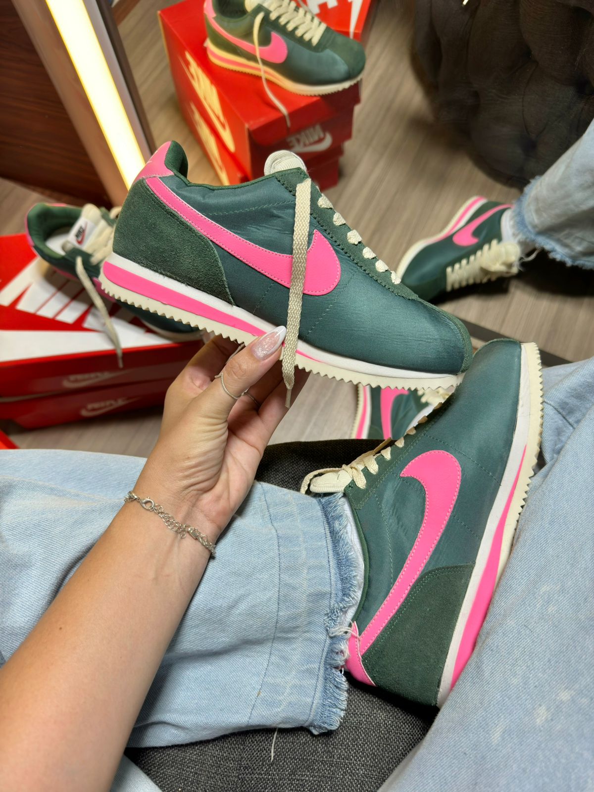 Tênis N. Cortez Verde/ Rosa