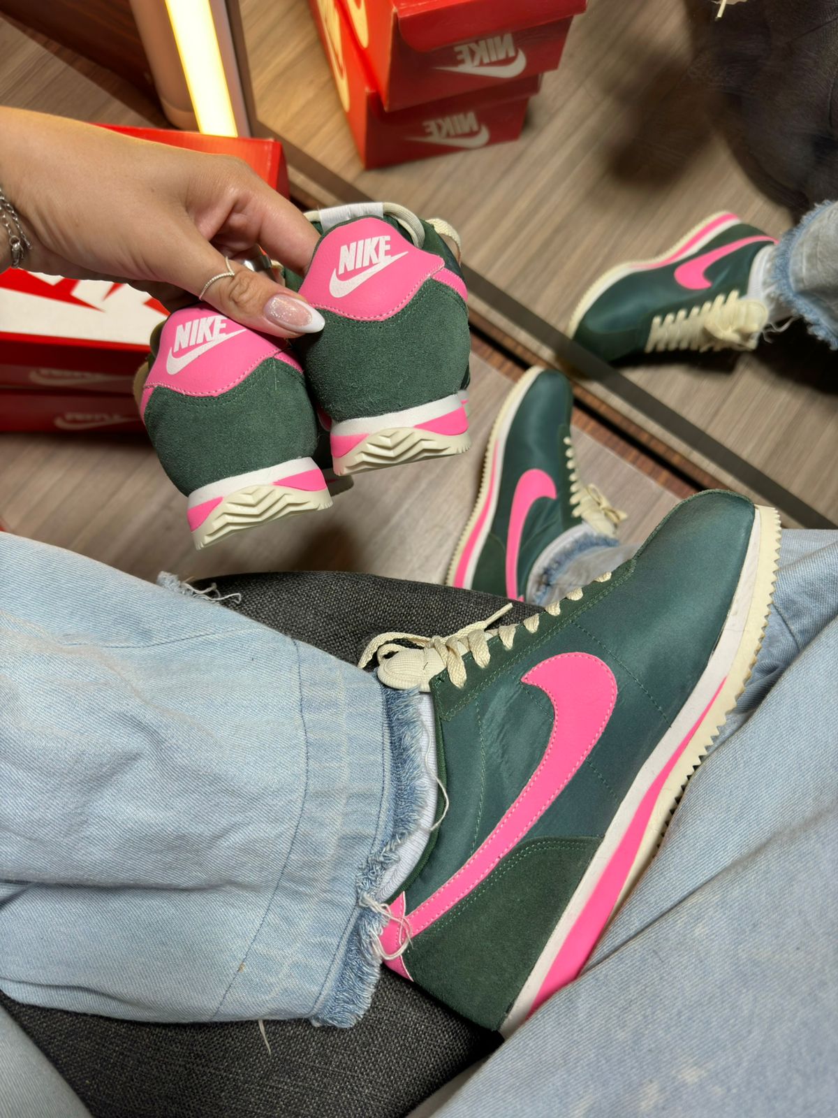 Tênis N. Cortez Verde/ Rosa