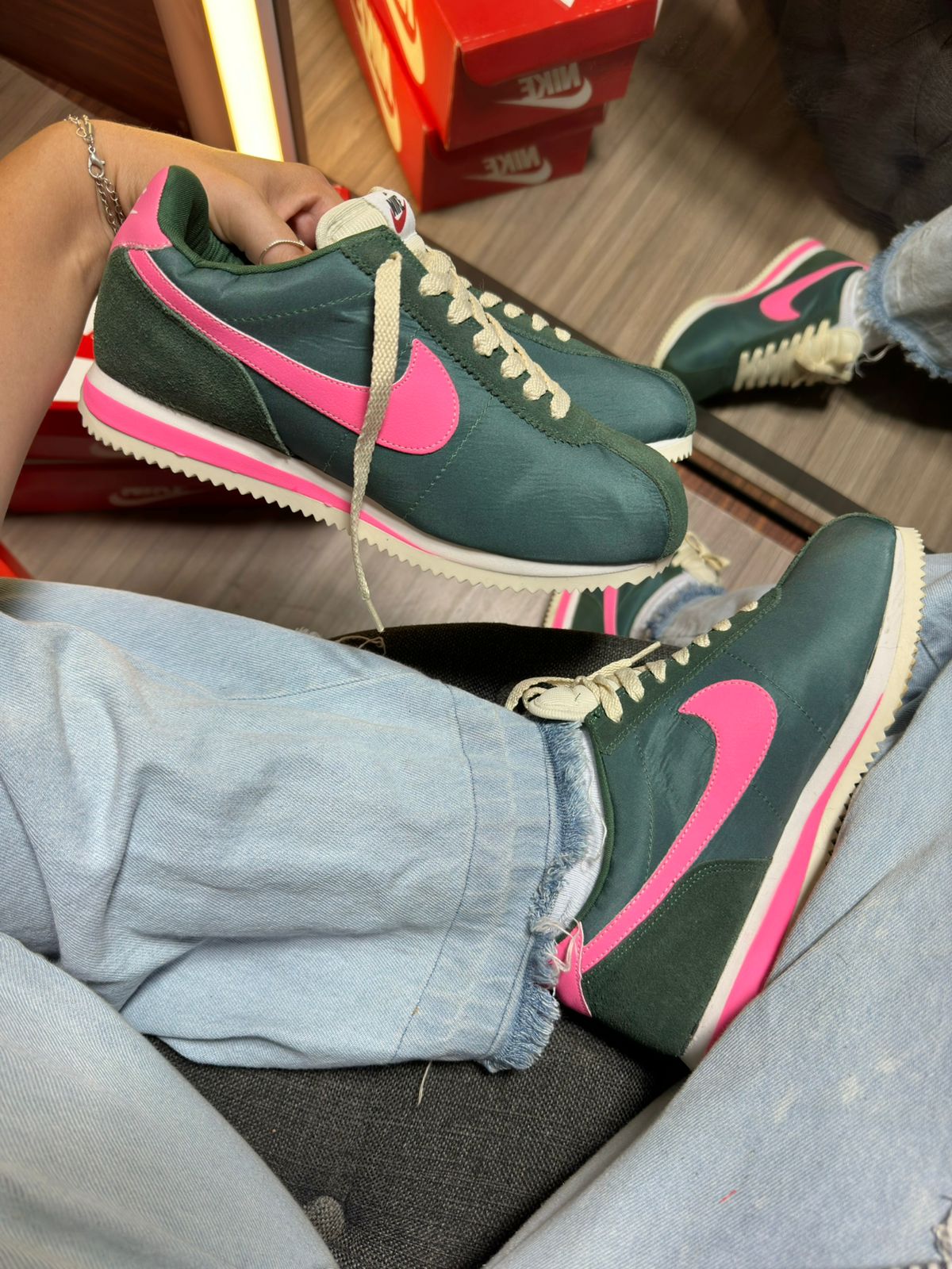 Tênis N. Cortez Verde/ Rosa