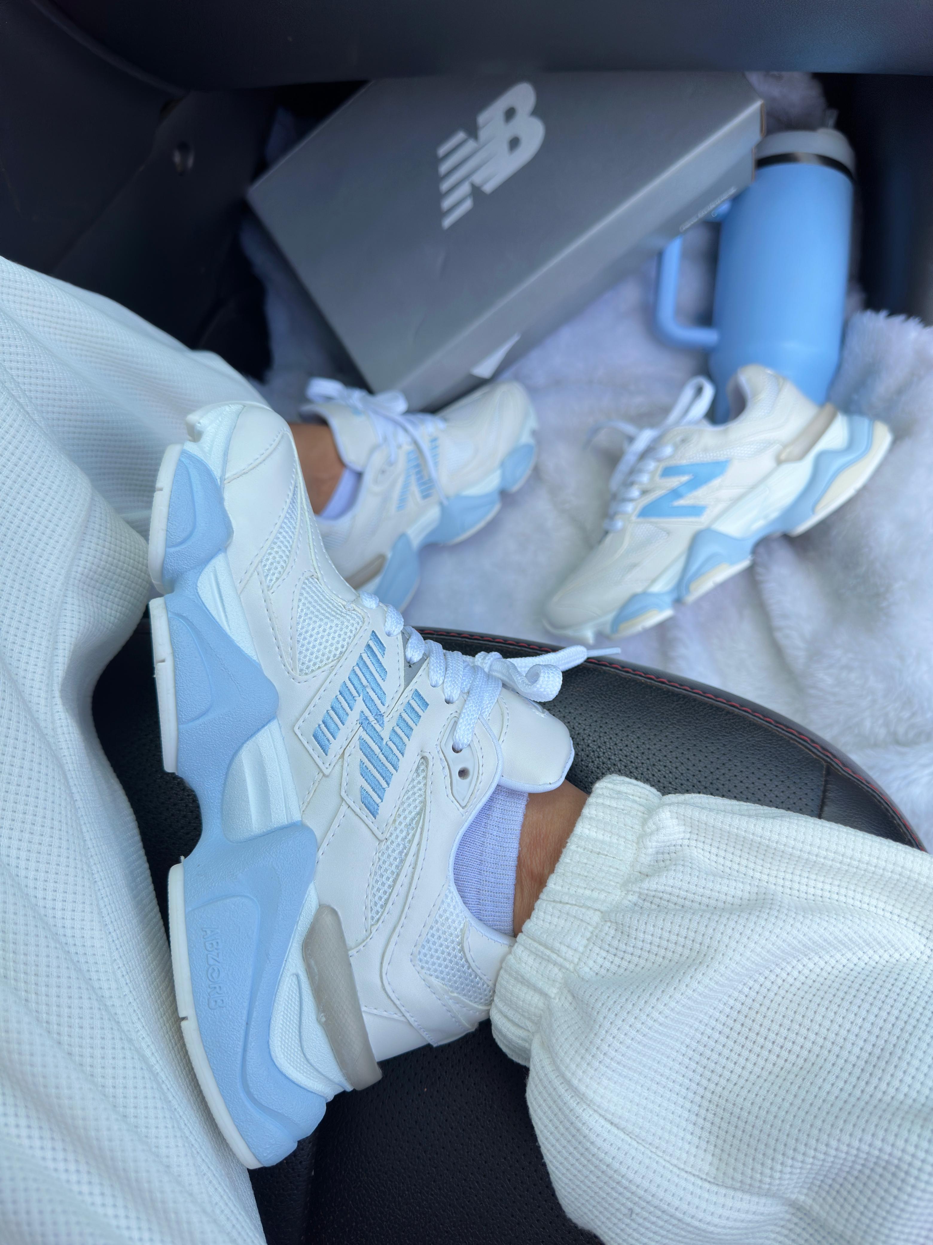 Tênis Balance 9060 Branco Azul Couro Legítimo