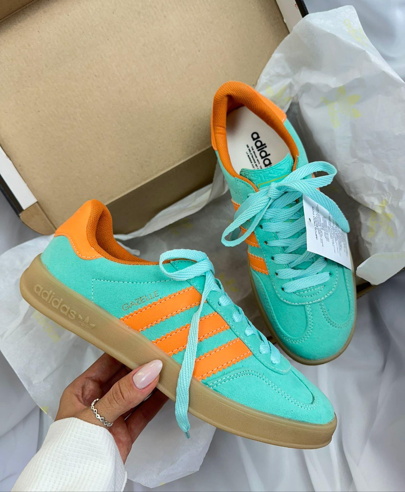 Tênis Gazelle Verde Laranja Camurça