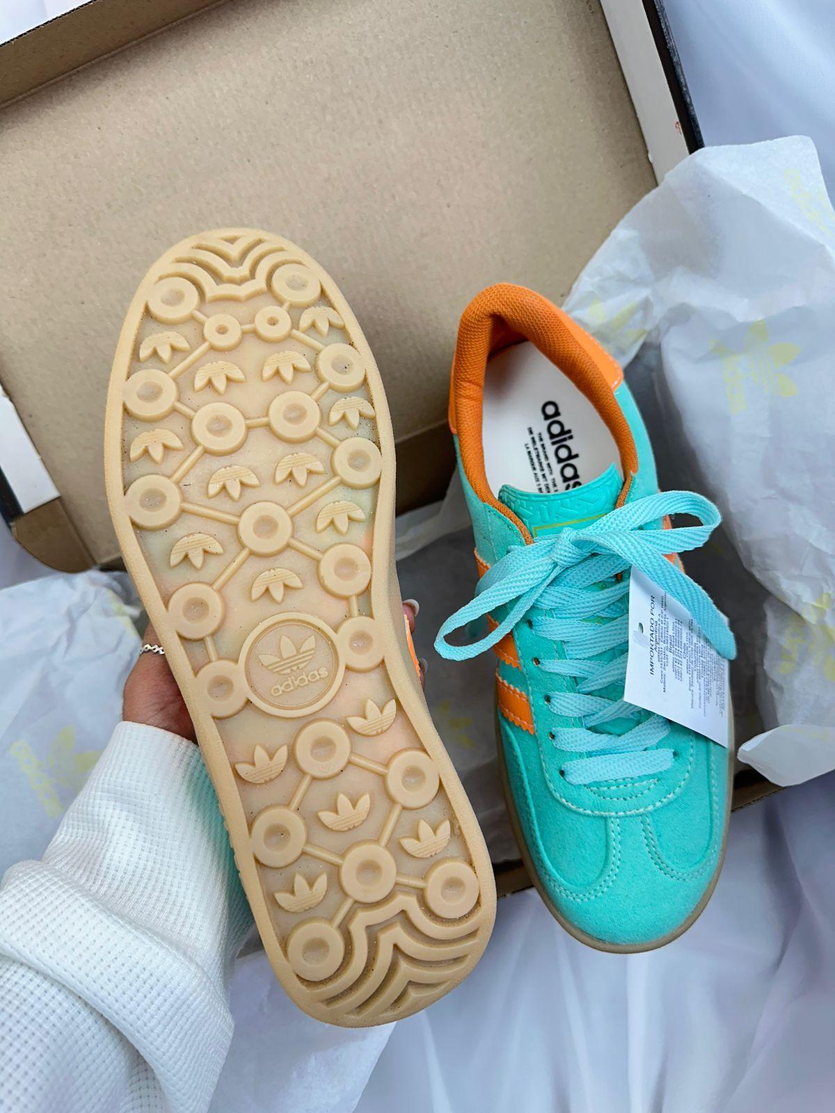Tênis Gazelle Verde Laranja Camurça