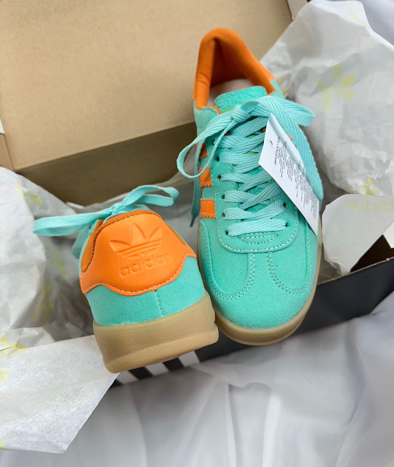 Tênis Gazelle Verde Laranja Camurça