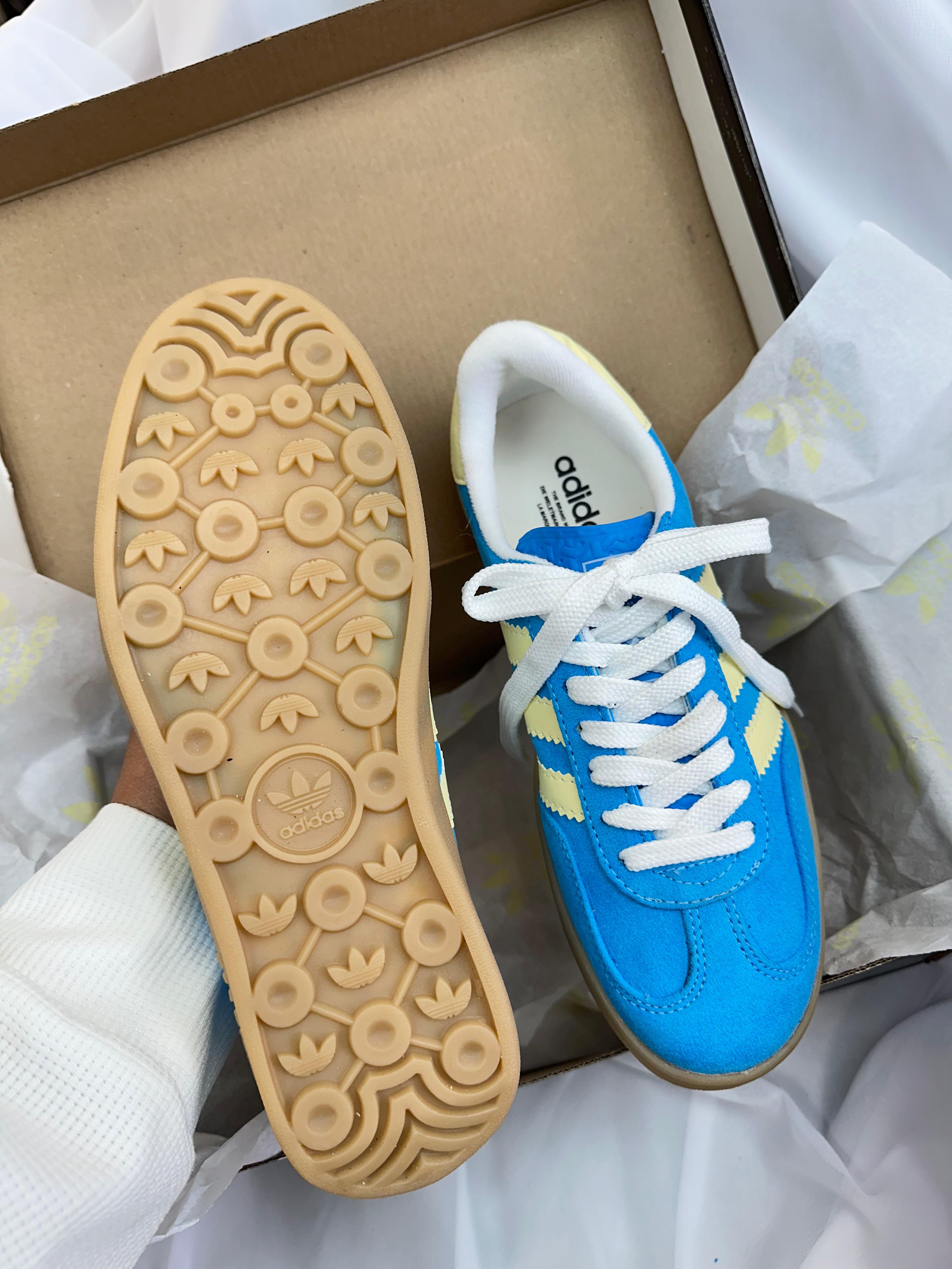 Tênis Gazelle Azul Amarelo Camurça