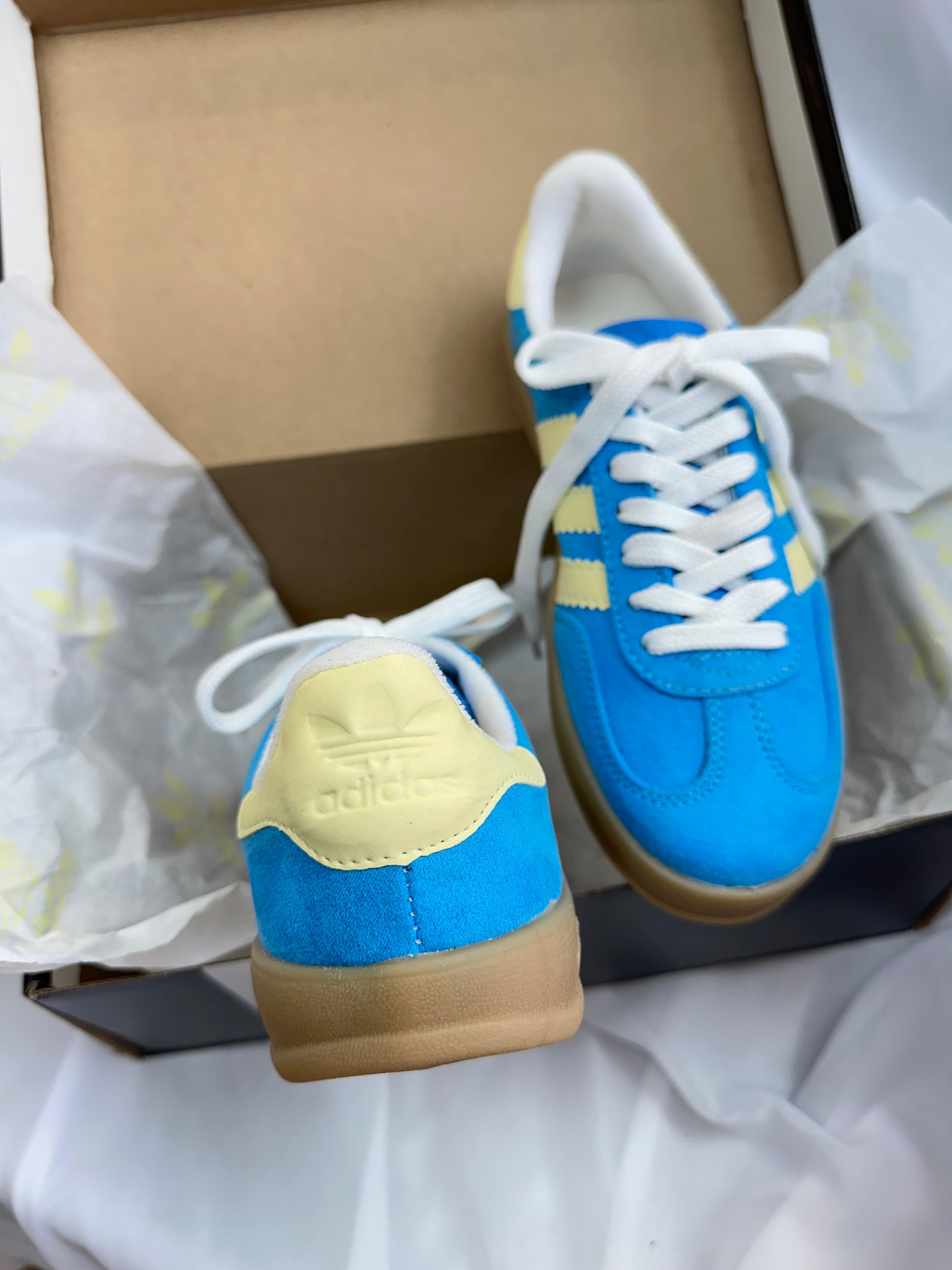 Tênis Gazelle Azul Amarelo Camurça