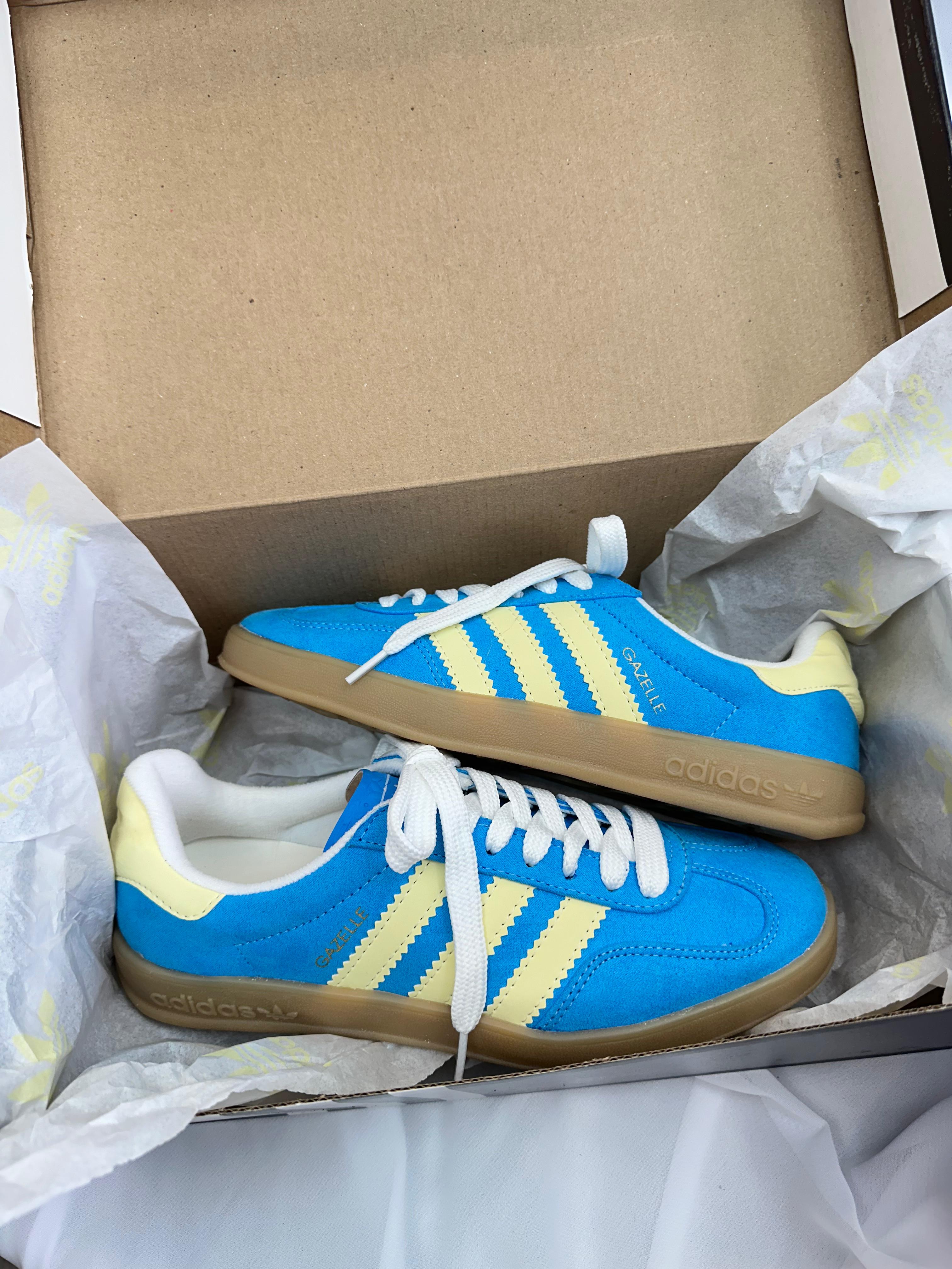 Tênis Gazelle Azul Amarelo Camurça