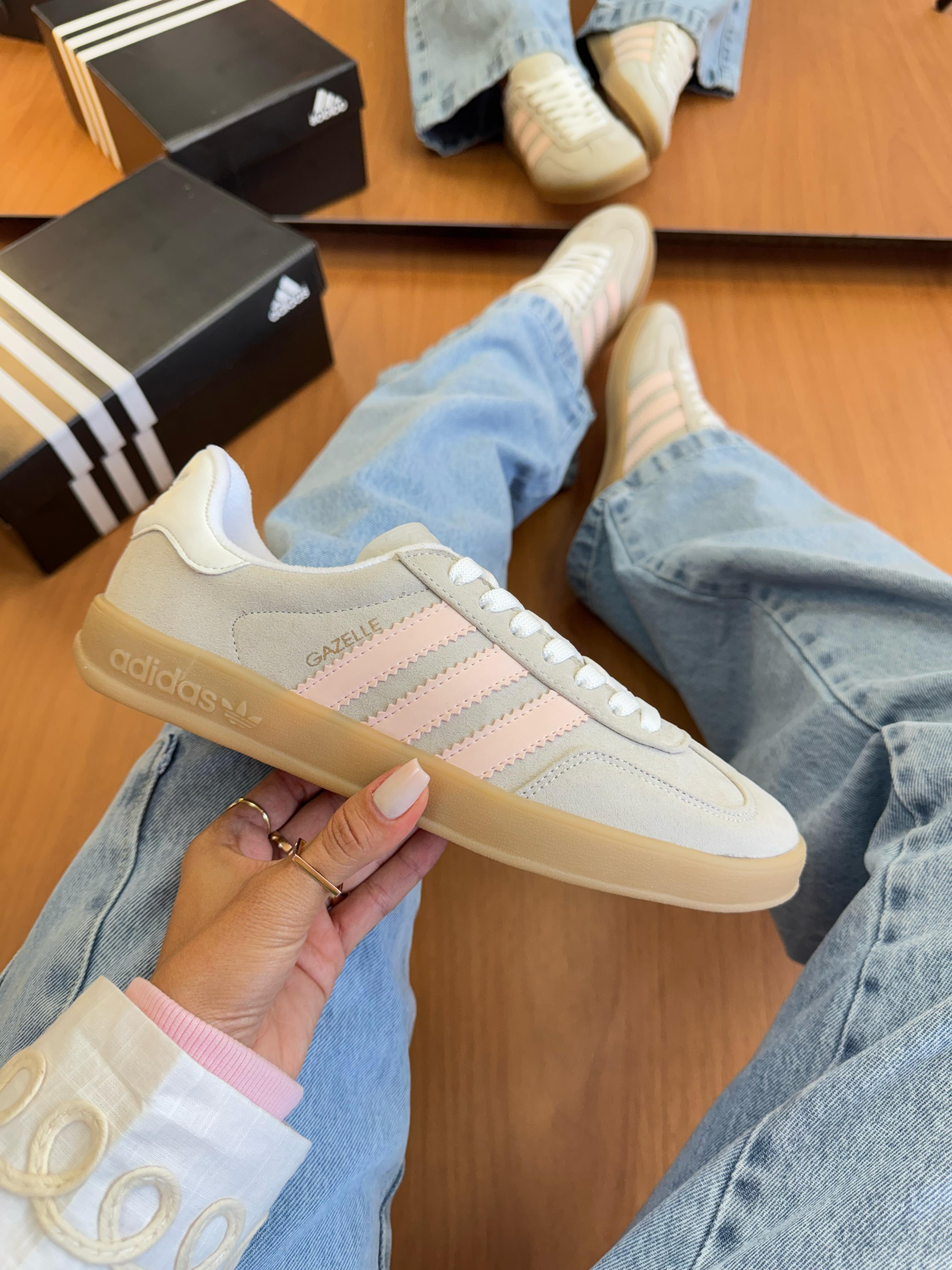 Tênis Gazelle Cinza Rosa Camurça