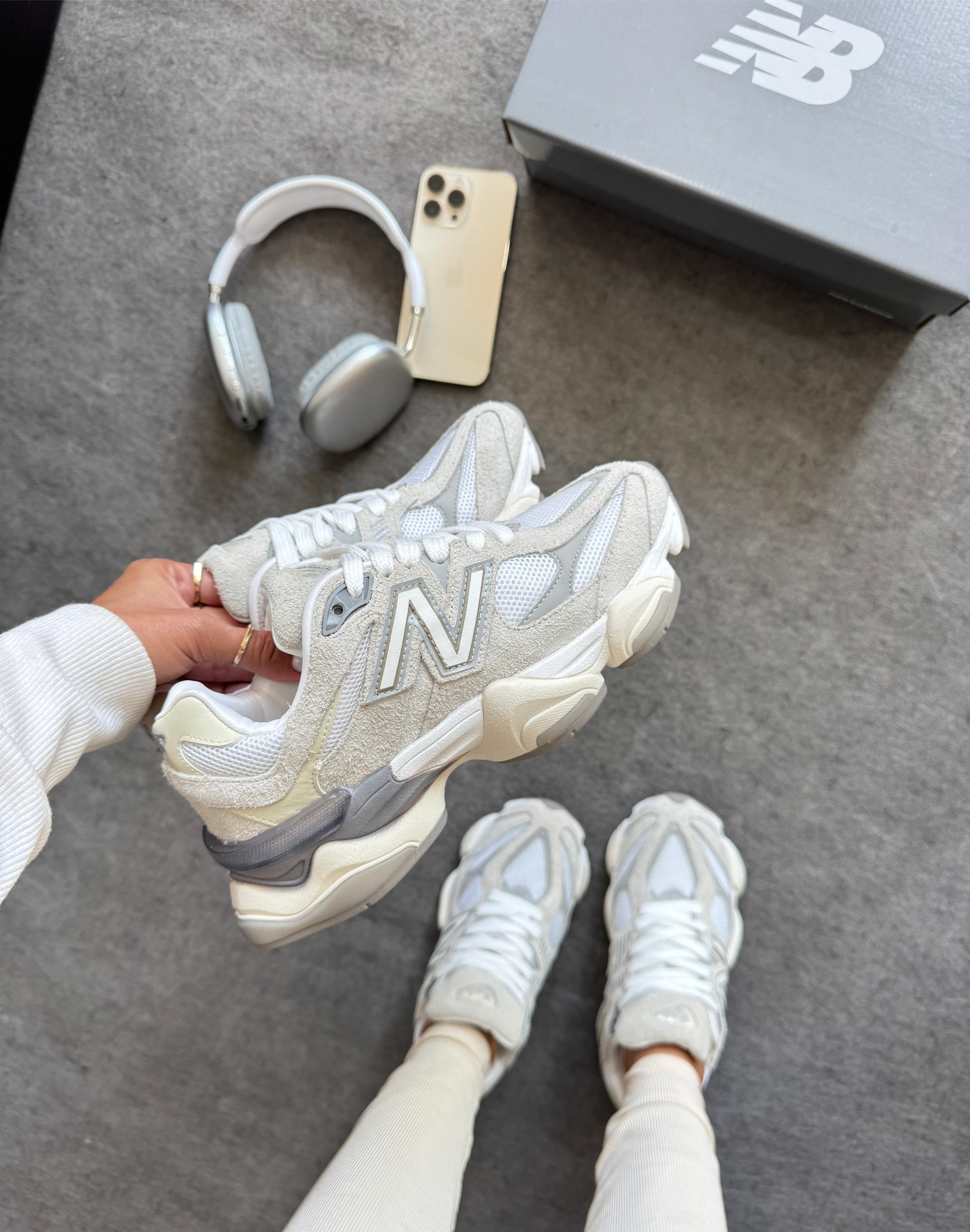 Tênis Balance 9060 Cinza Branco Couro Legítimo