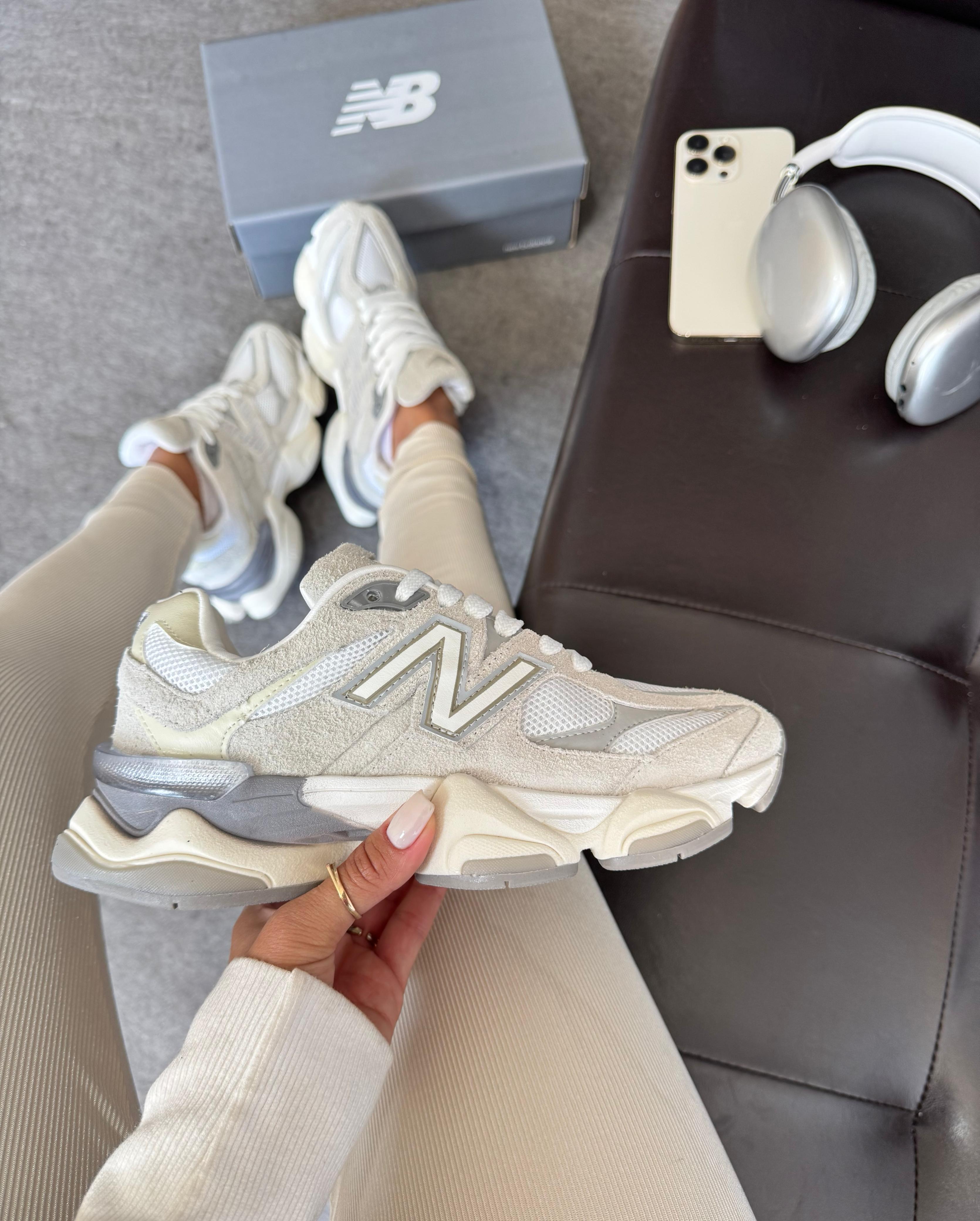 Tênis Balance 9060 Cinza Branco Couro Legítimo