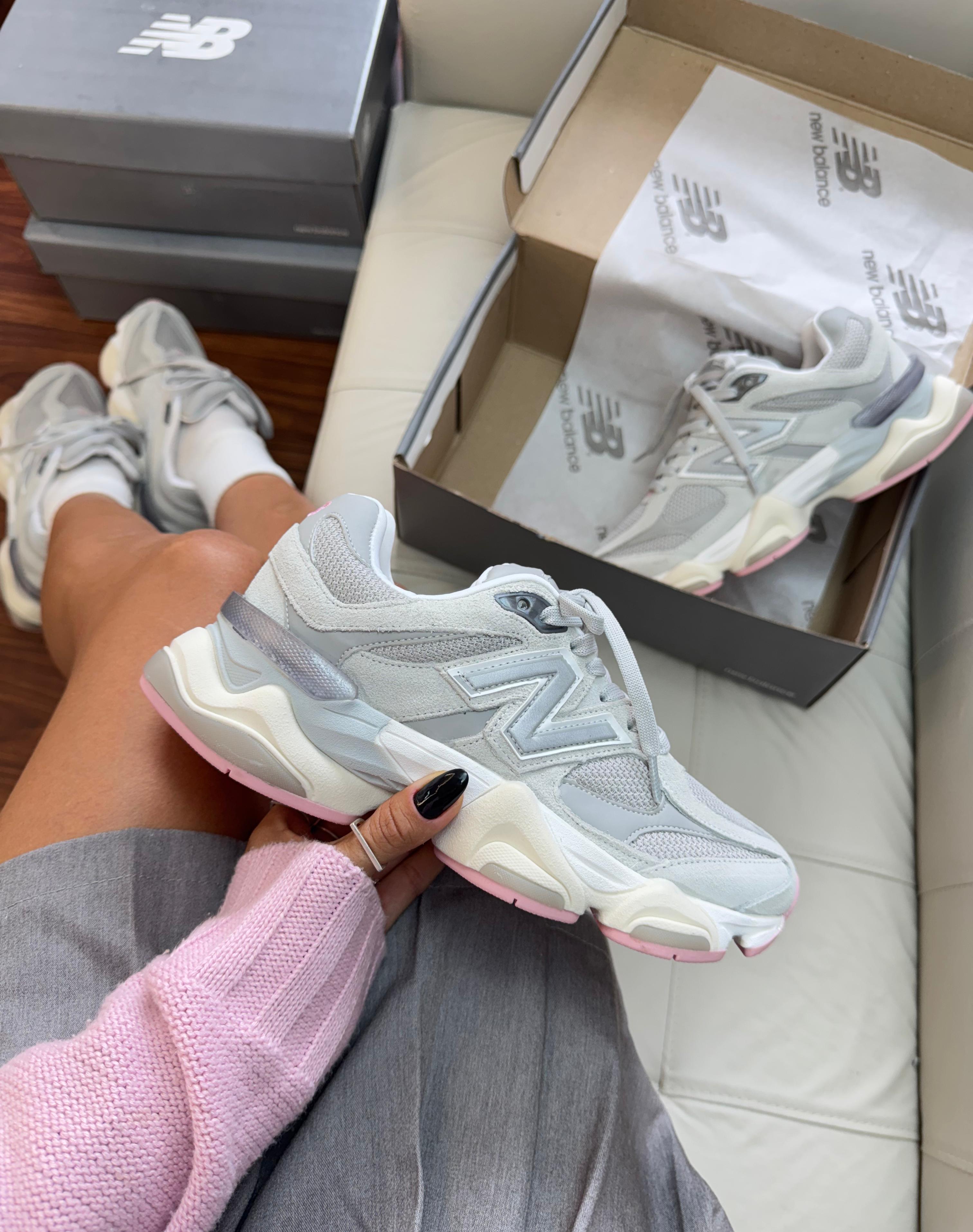 Tênis Balance 9060 Cinza Rosa Couro Legítimo