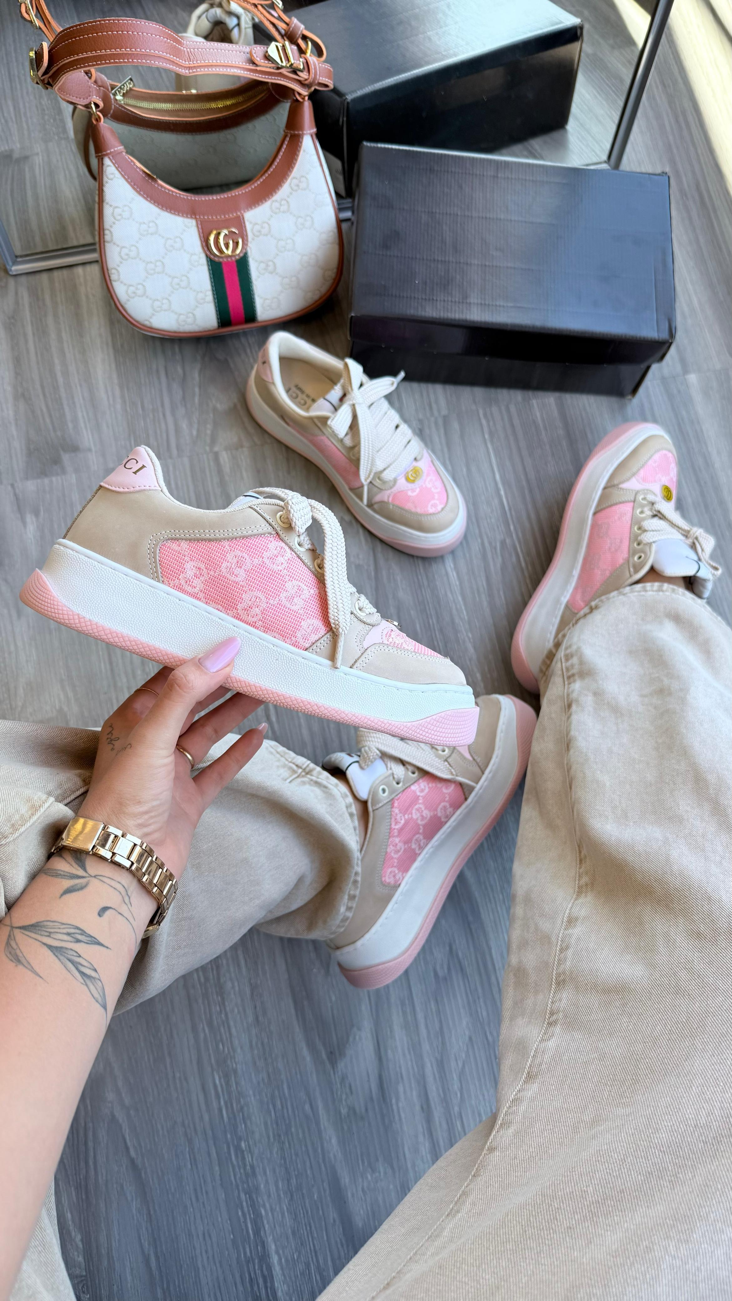 Tênis GC Bege Rosa Couro