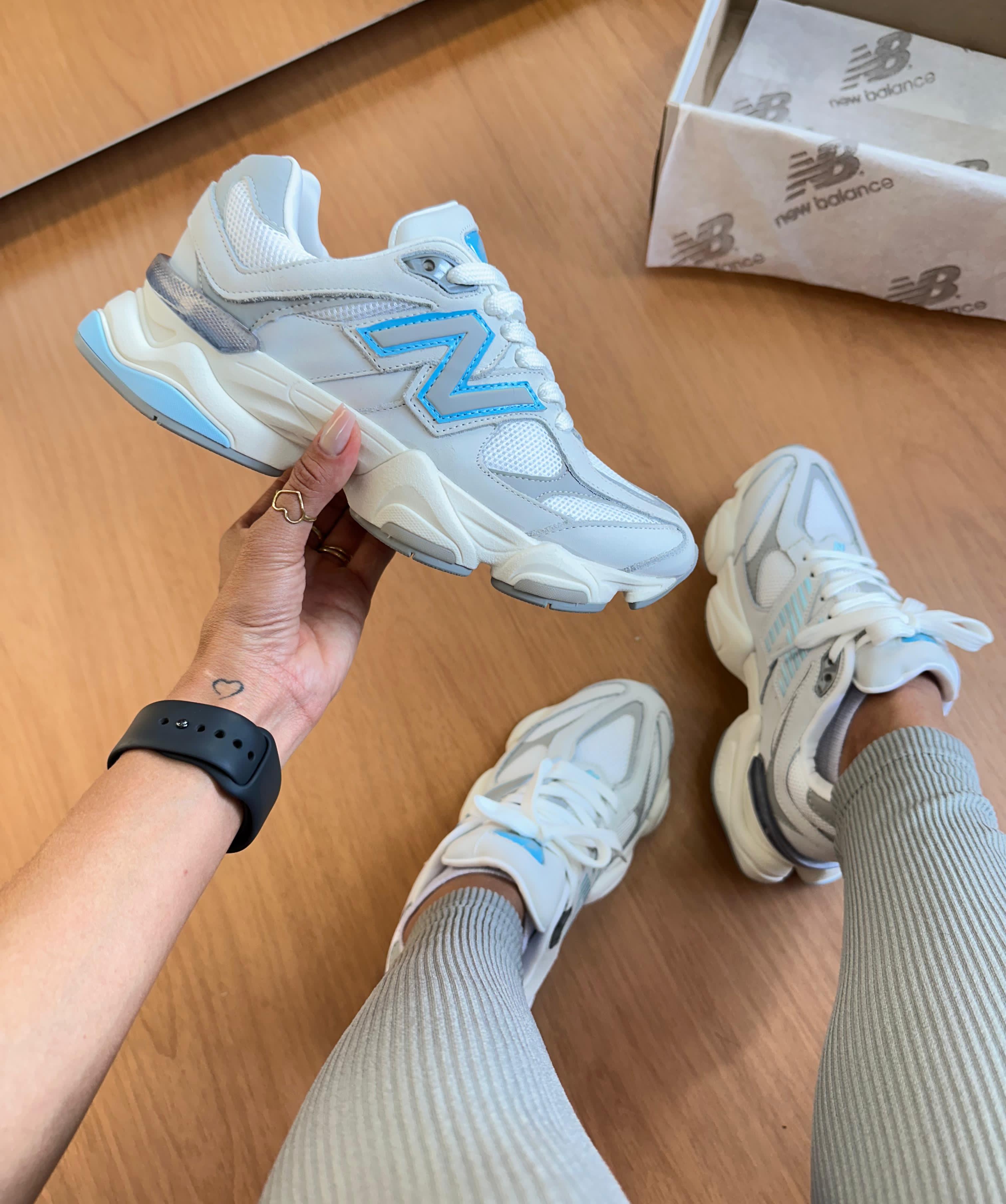 Tênis Balance 9060 Cinza Azul Couro Legítimo