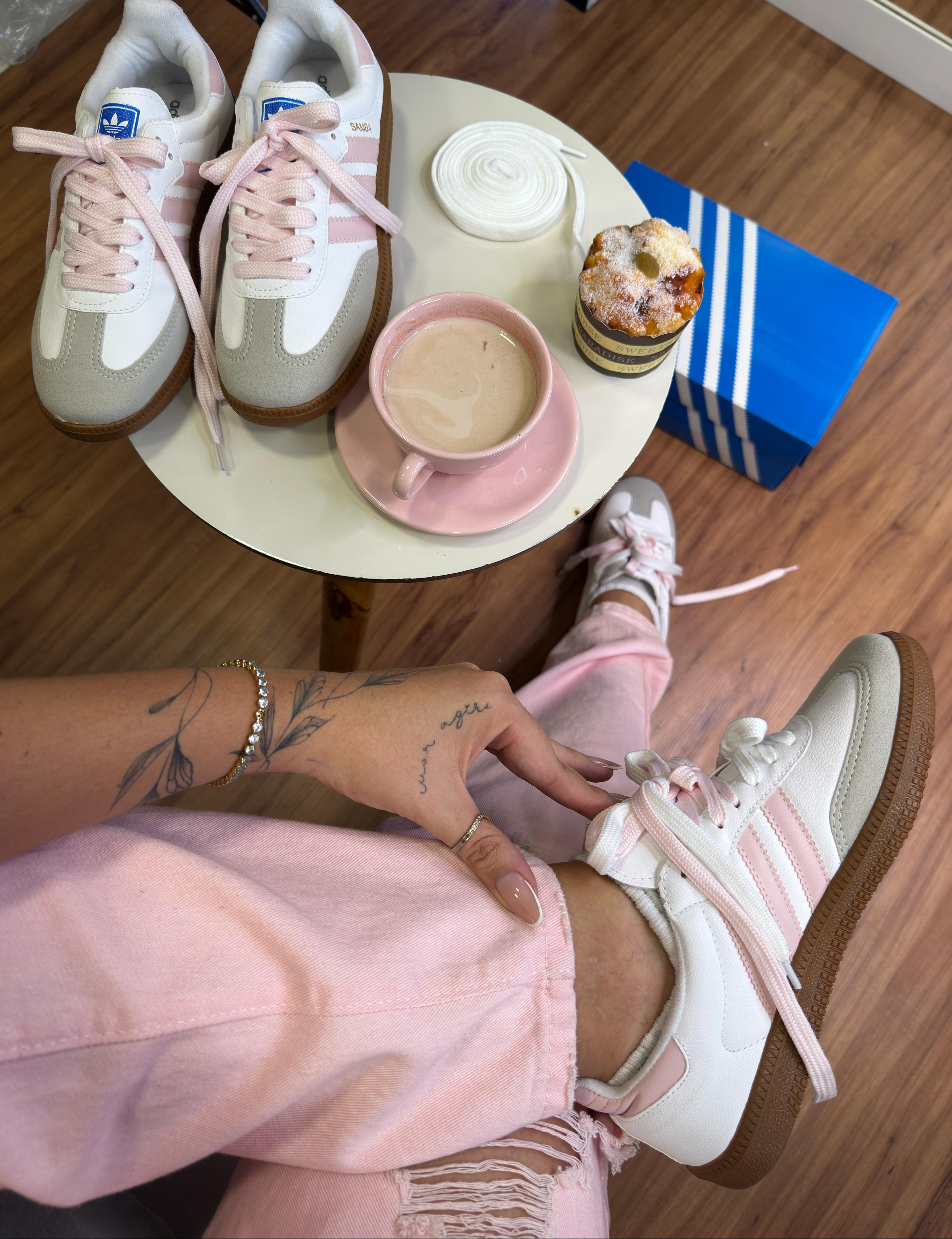 Tênis Branco Rosa Samba Courino
