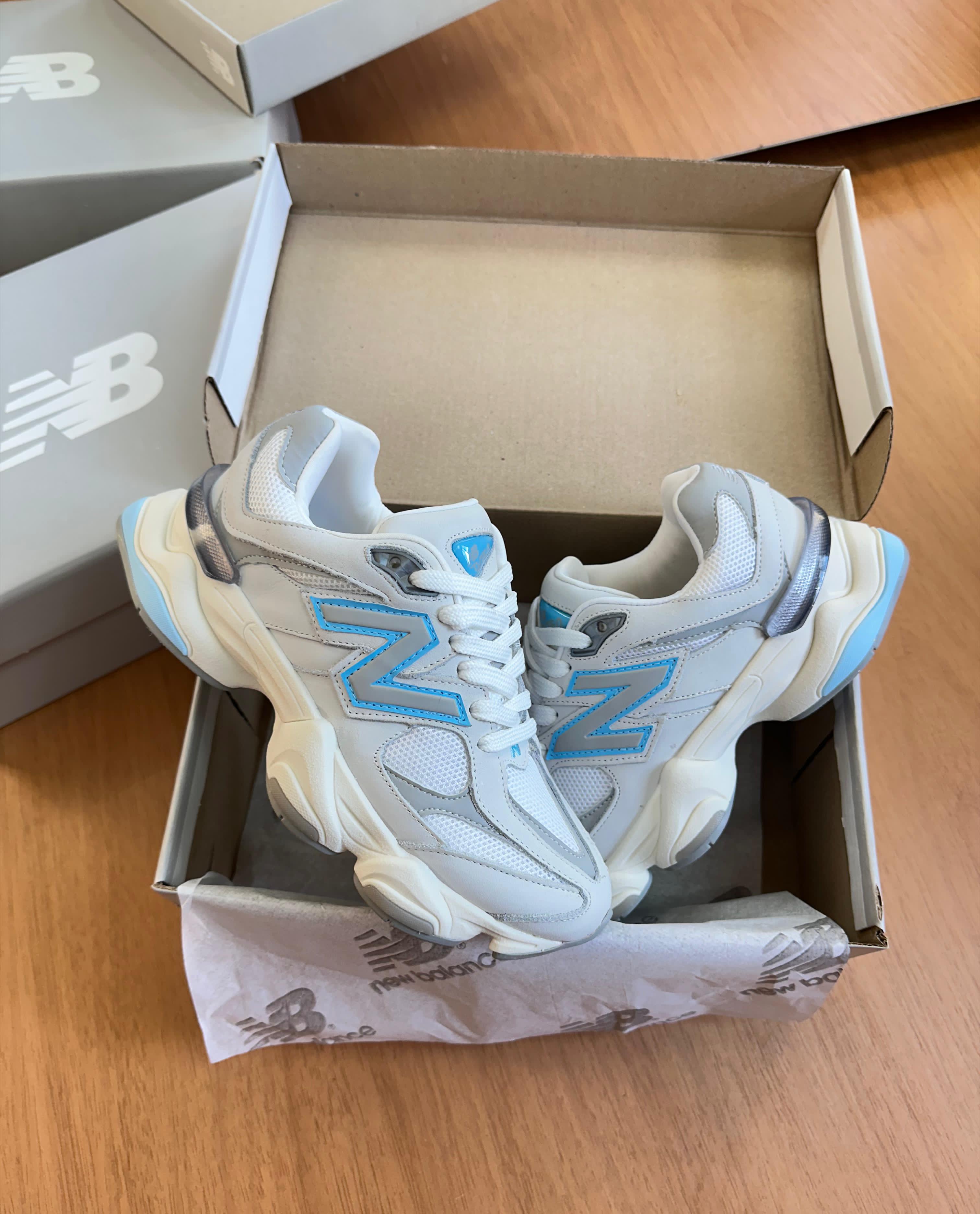 Tênis Balance 9060 Cinza Azul Couro Legítimo