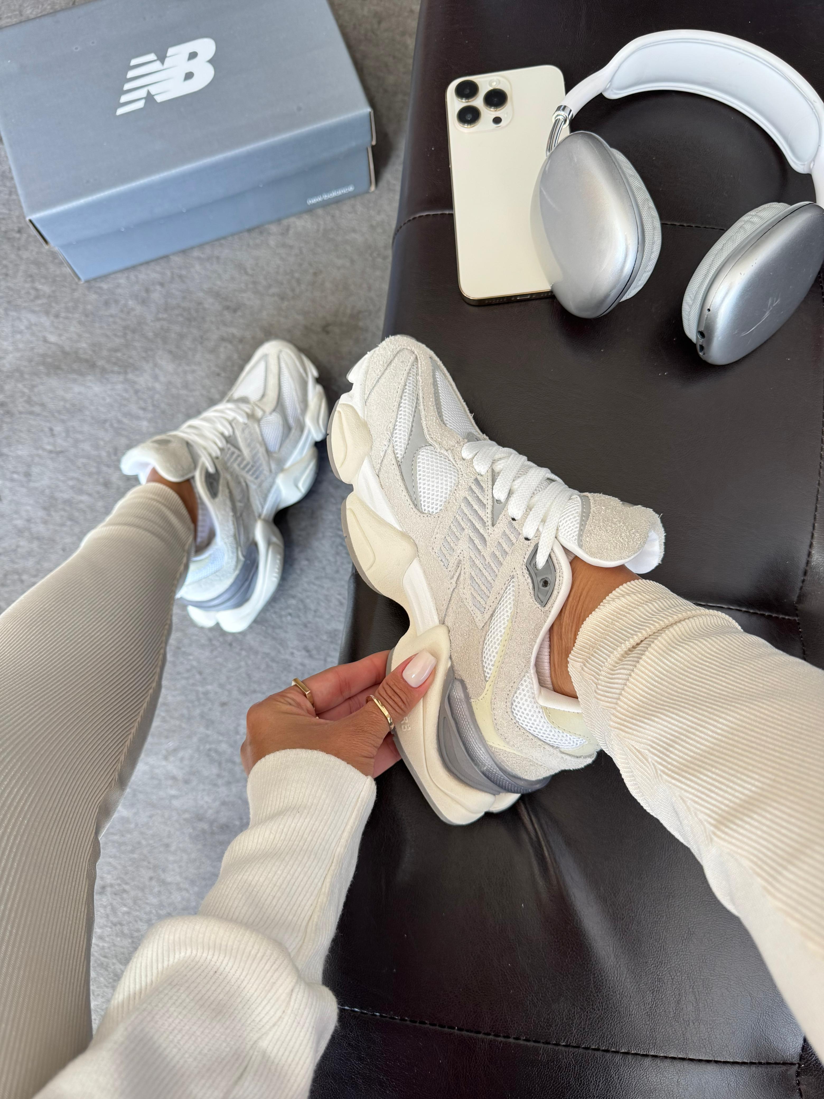 Tênis Balance 9060 Cinza Branco Couro Legítimo