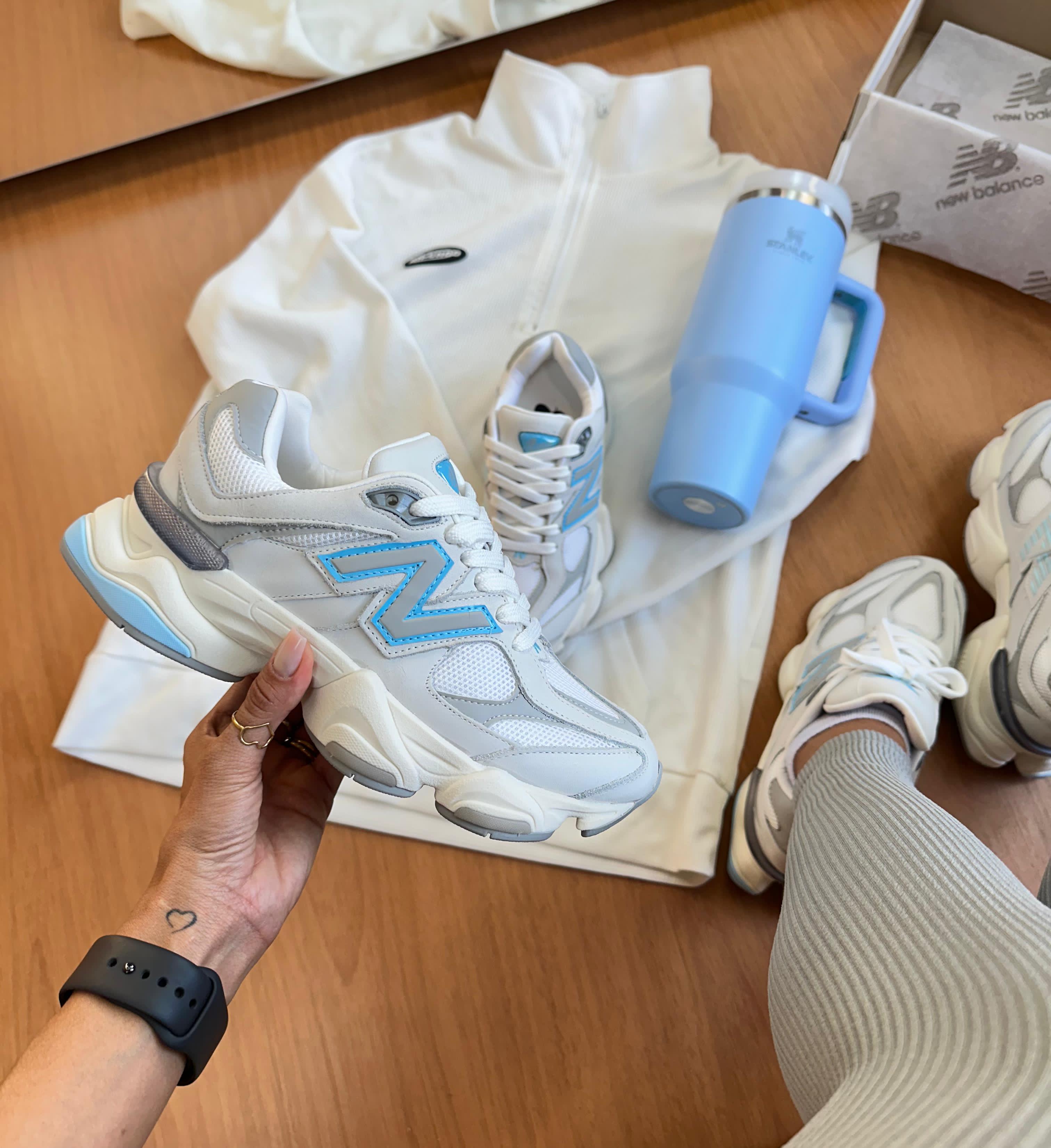 Tênis Balance 9060 Cinza Azul Couro Legítimo