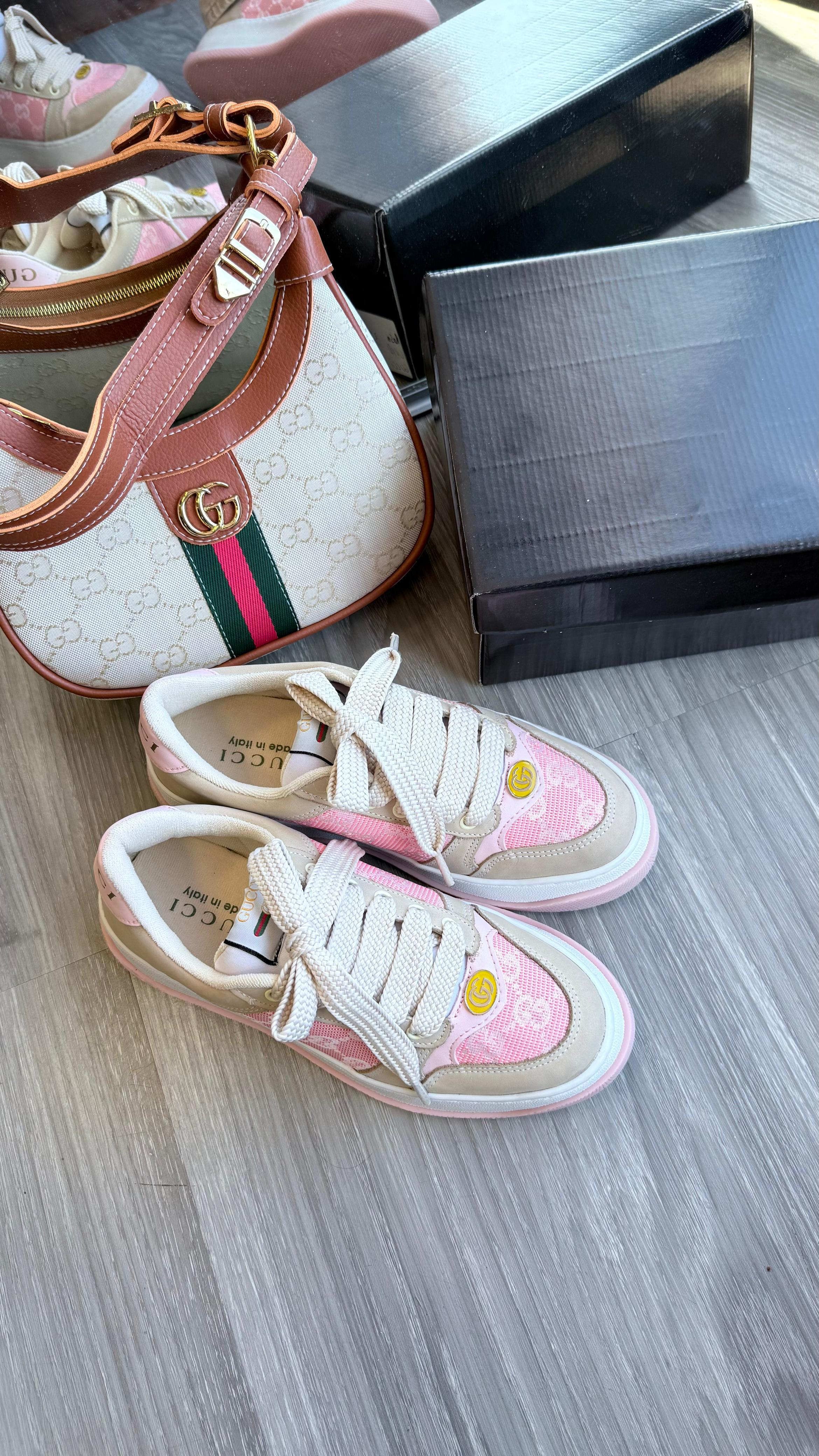 Tênis GC Bege Rosa Couro