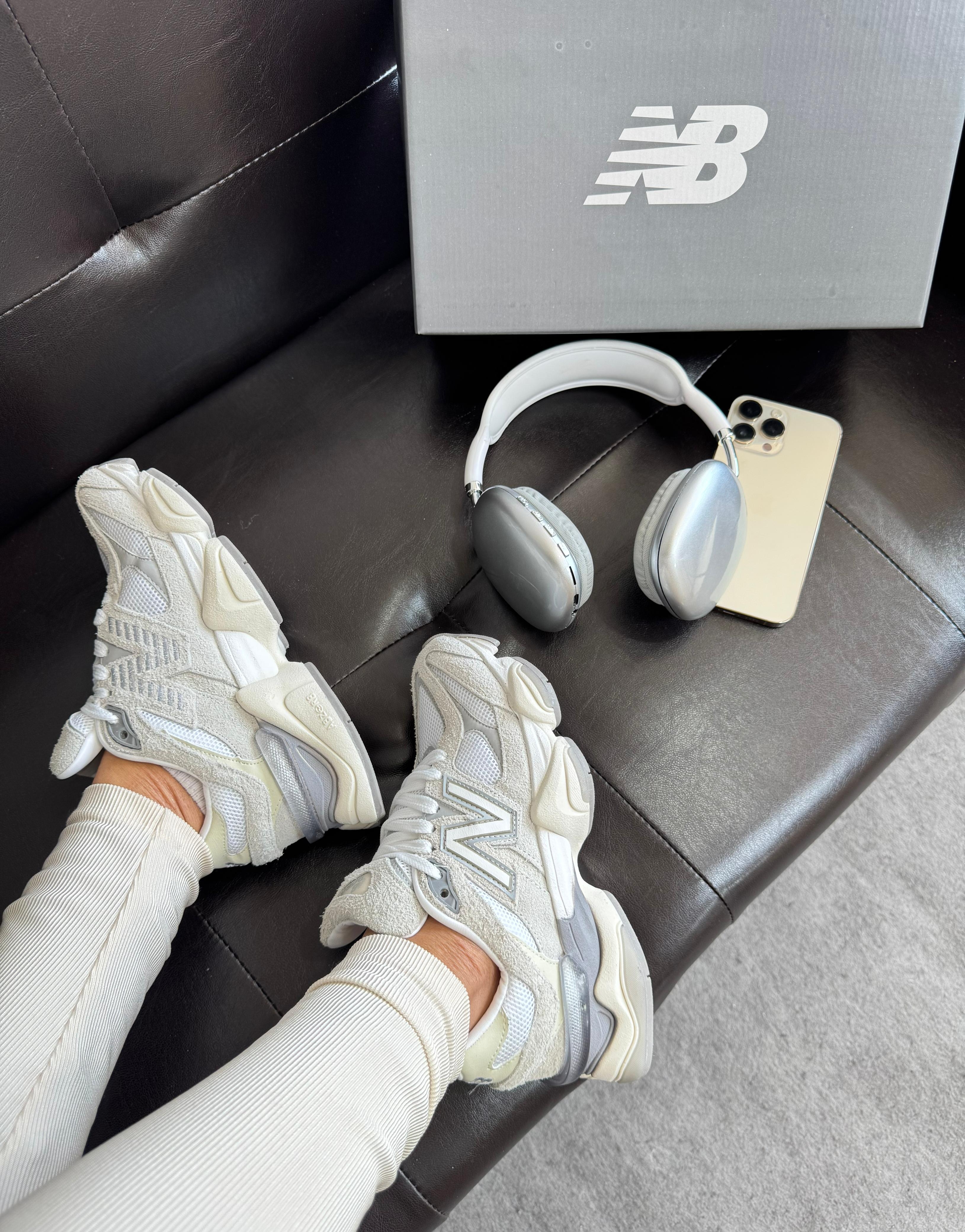 Tênis Balance 9060 Cinza Branco Couro Legítimo
