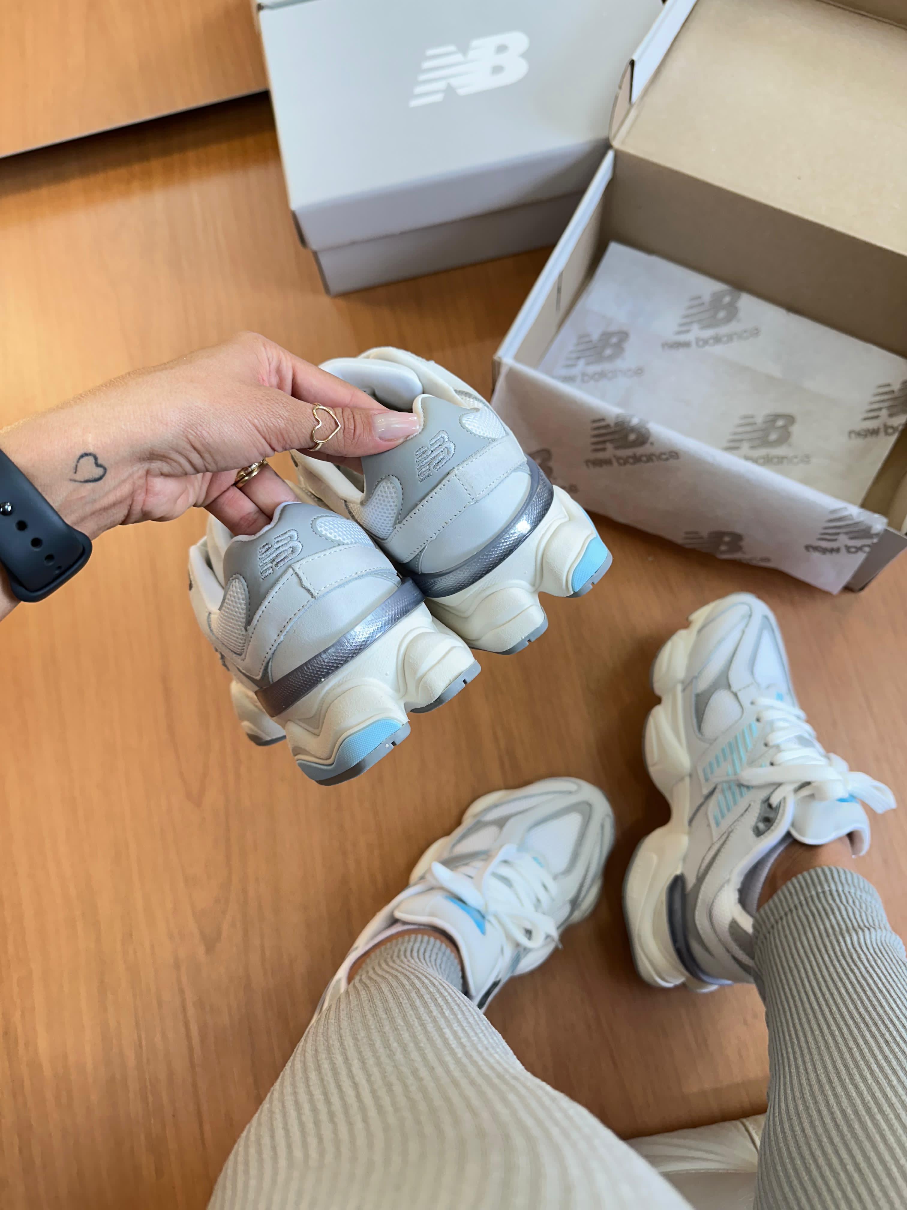 Tênis Balance 9060 Cinza Azul Couro Legítimo
