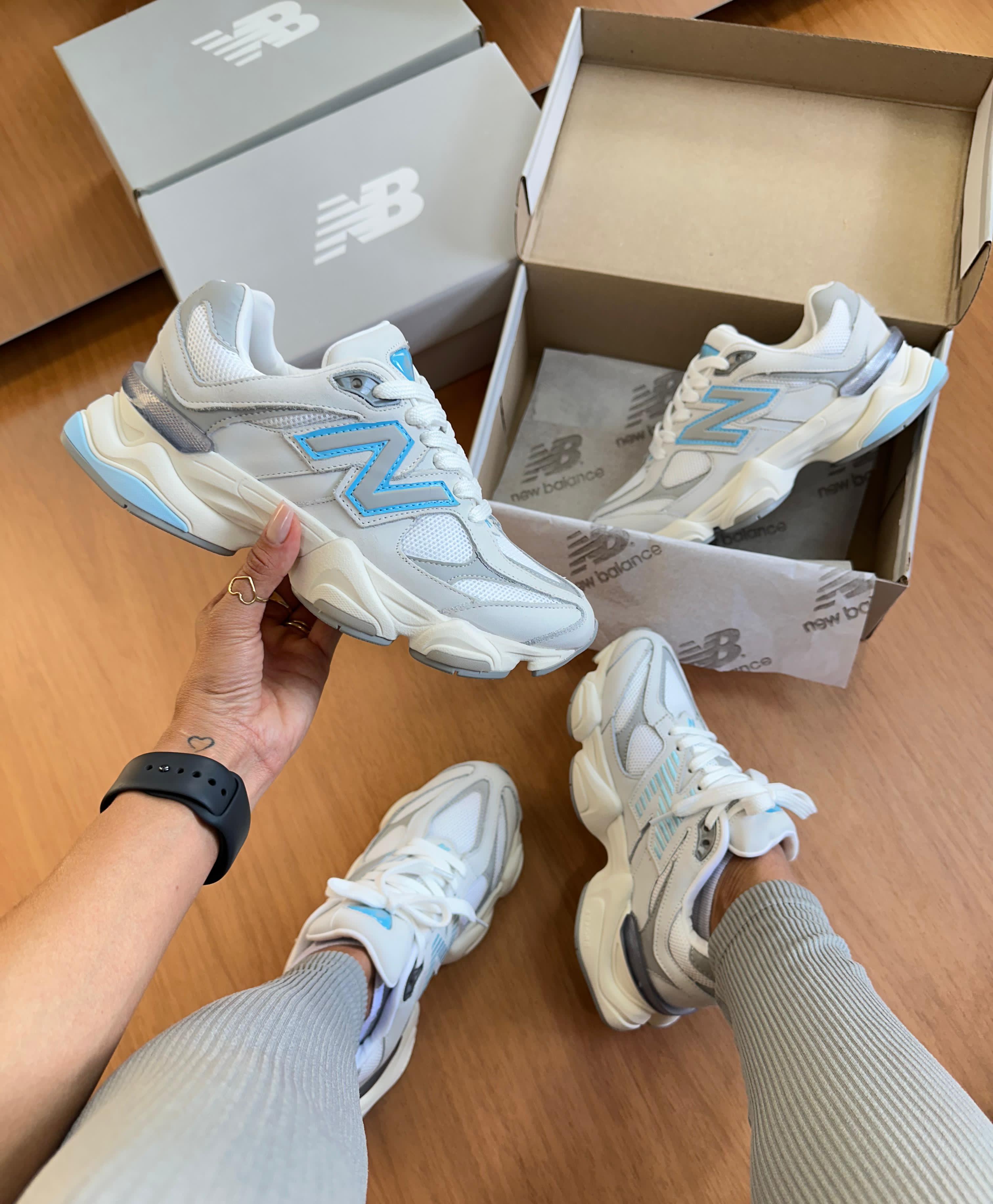 Tênis Balance 9060 Cinza Azul Couro Legítimo