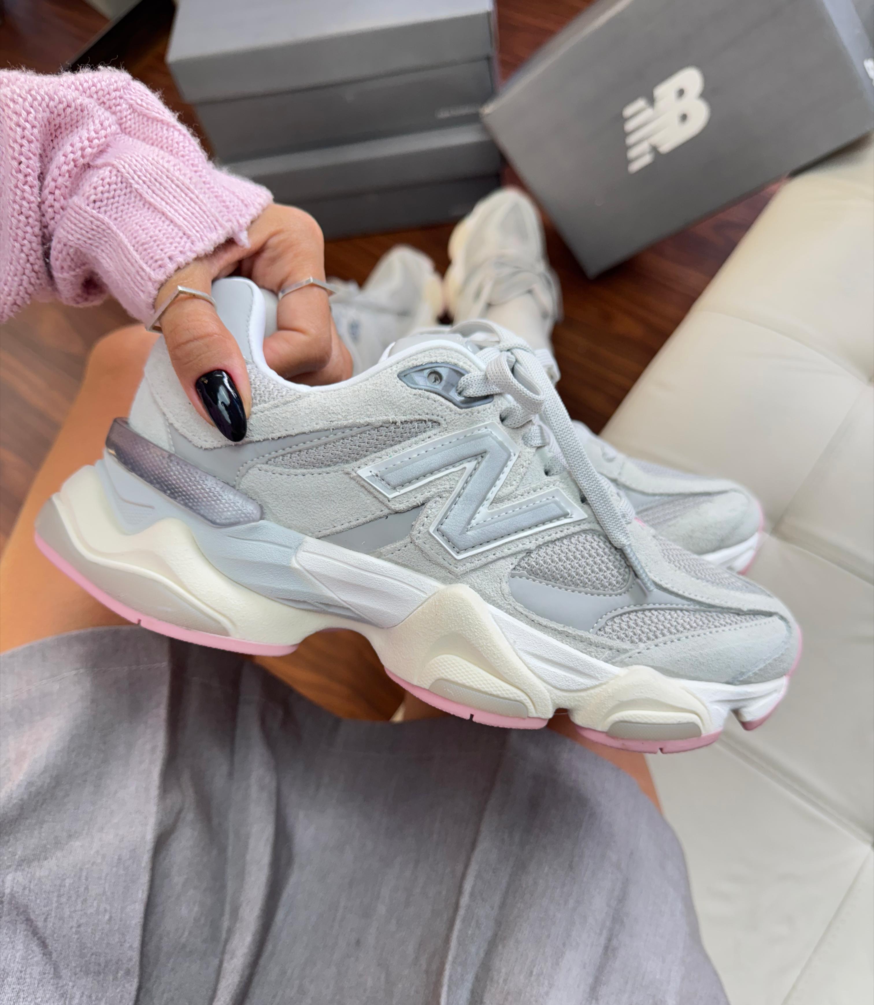 Tênis Balance 9060 Cinza Rosa Couro Legítimo